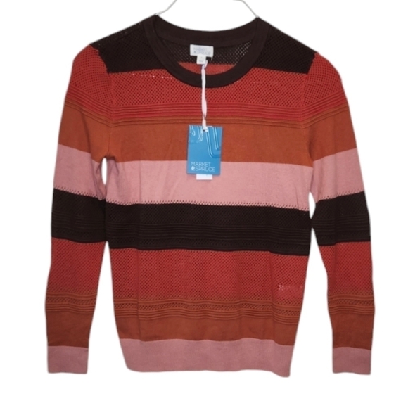 Market & Spruce Wide Stripe Crew Neck Sweater Size Small - Picture 1 of 9